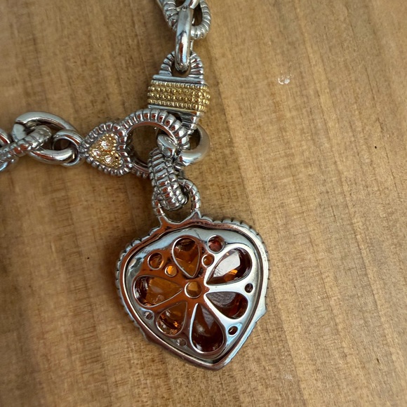 Citrine Heart Pendant Silver and Gold Necklace - Picture 11 of 13
